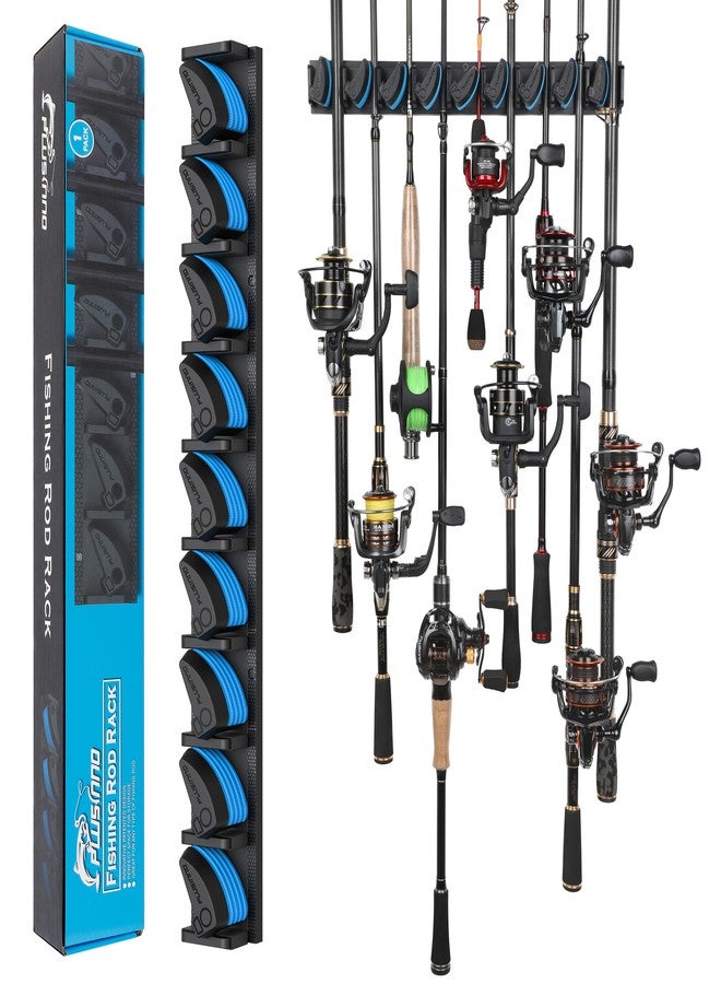 PLUSINNO Vertical Fishing Rod Holder, Wall Mounted Fishing Rod Rack, Fishing Pole Holder Holds Up to 9 Rods or Combos, Fishing Rod Holders for Garage, Fishing Gear and Gifts for Men - Image 1
